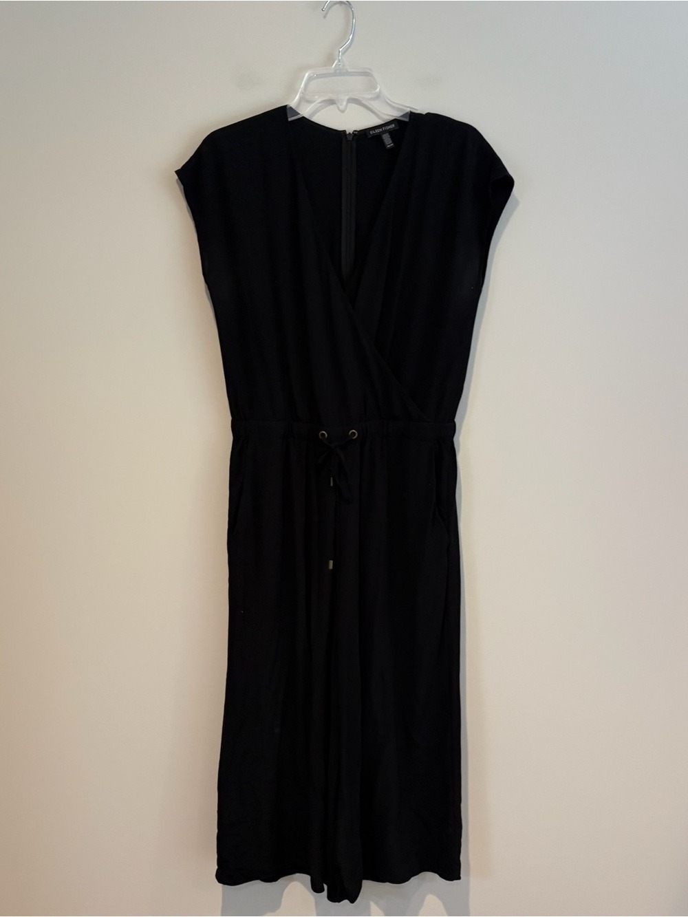 Eileen Fisher Black Sleeveless Wrap-Front Jumpsuit Size XS